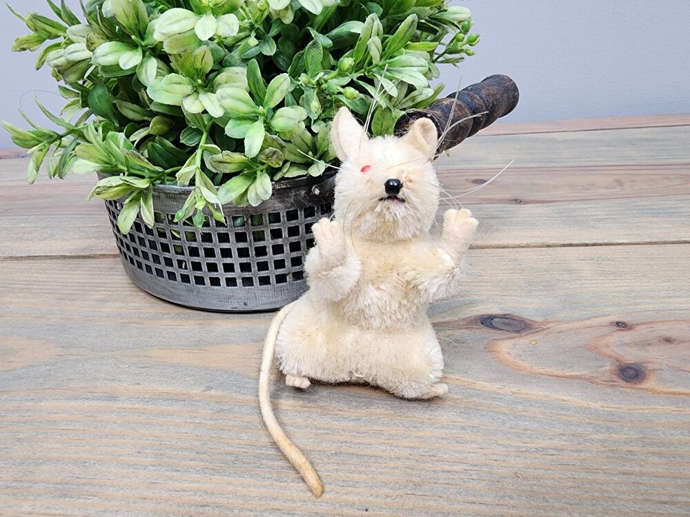 Vtg 1960 Original 3.5" German STEIFF White Pieps Mouse Red Eyes